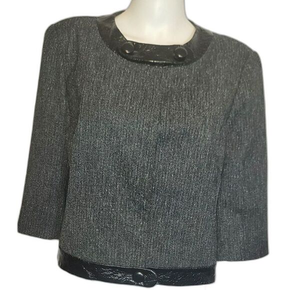Worthington Stretch Gray Snap-up Front Blazer w/ Faux Leather Trim - Size PL - Picture 1 of 11